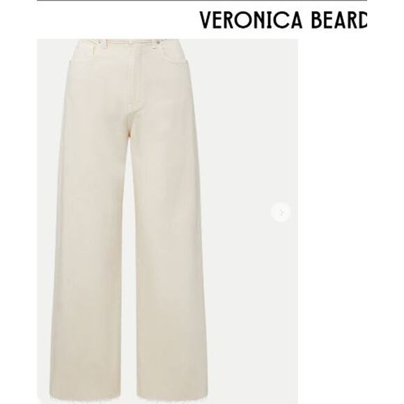 Veronica Beard Taylor Cropped High Rise Wide Jeans NWT 268 Sz 26 Ecru